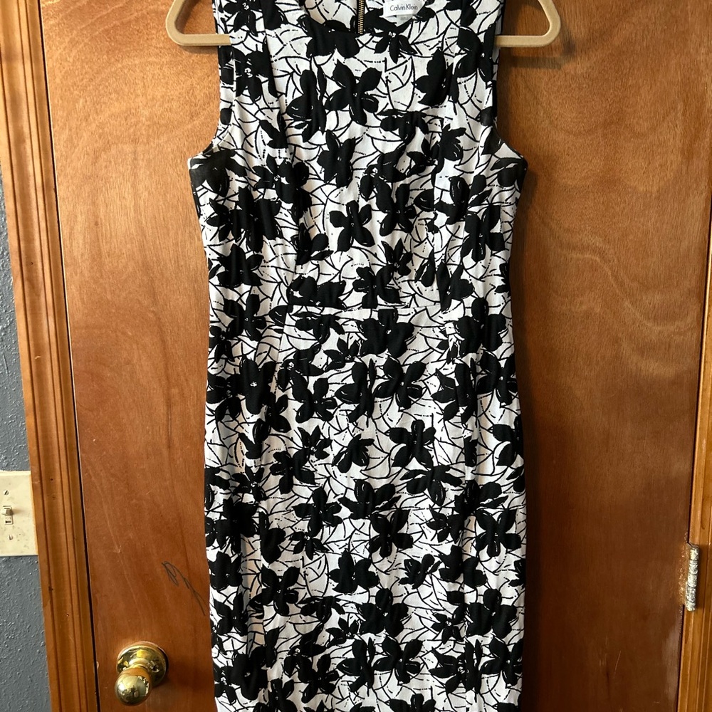 Calvin Klein Black and White Floral Midi Dress